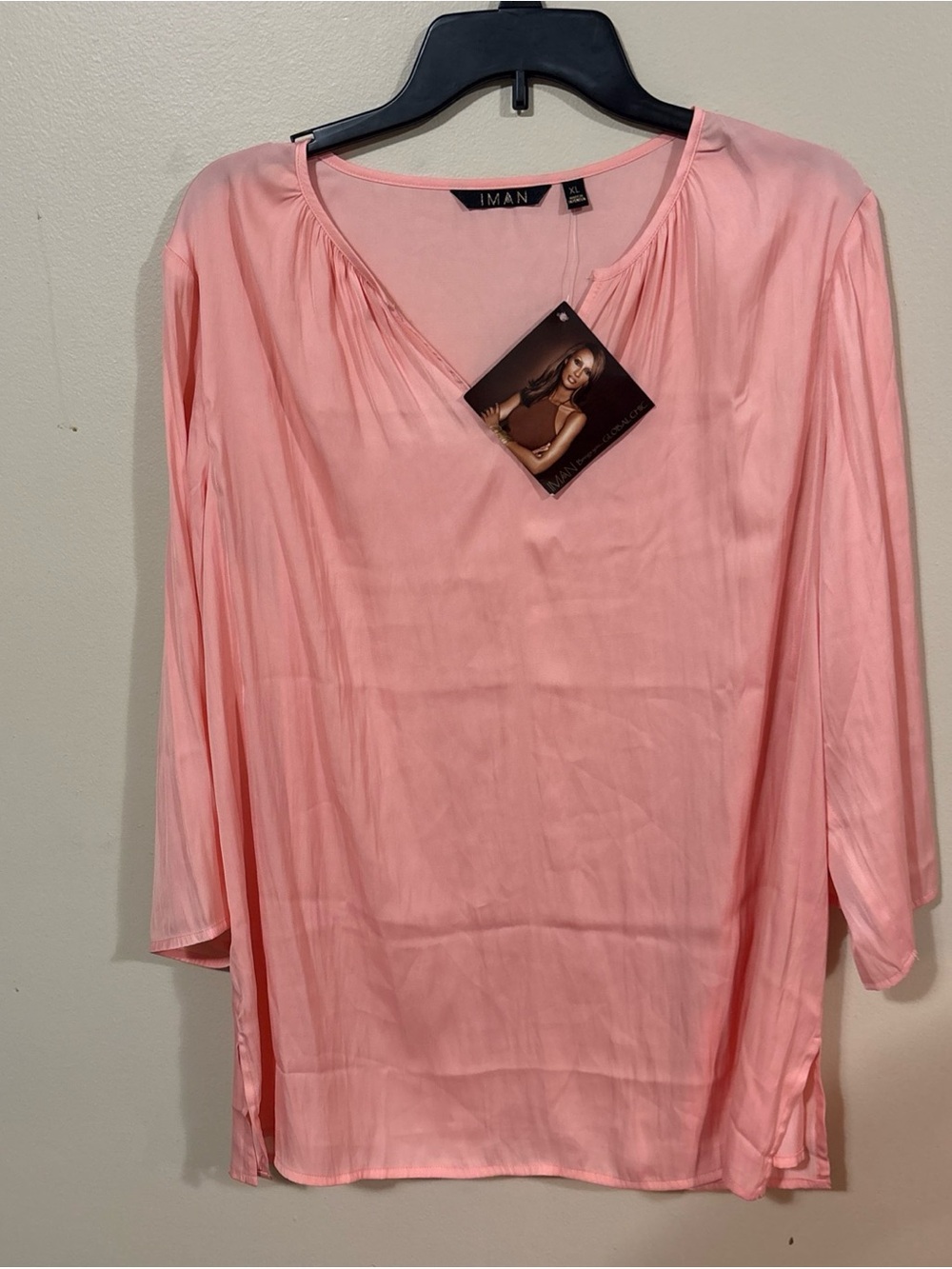 IMAN Coral Pink Satin Scoop-Neck Tunic Top